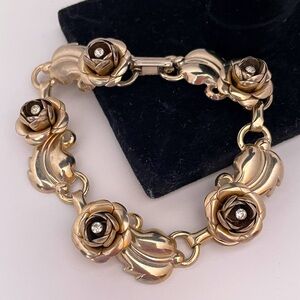 Vintage 50's Silver Tone 3D Rose Floral Whimsical Fairy Ballet Core Bracelet